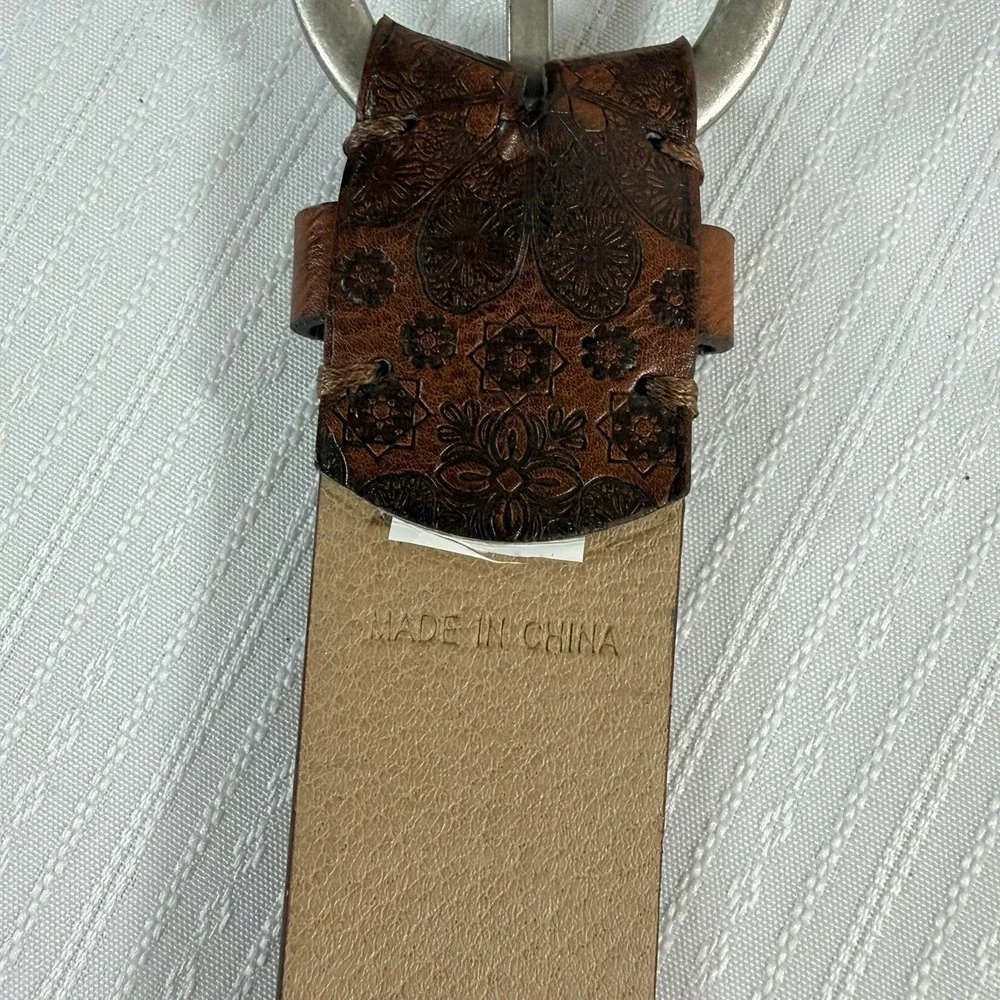 Relic Women Belt 2X Brown Embossed Floral Silver Buckle Western Boho Rustic Plus